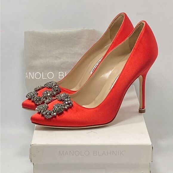 Manolo Blahnik Hangisi 105MM Embellished Satin Pumps size 35.5 - Picture 13 of 15